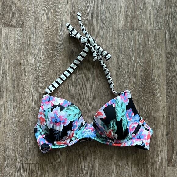 Shade & Shore Floral Underwire Halter Bikini Top Size 34B - Picture 1 of 4